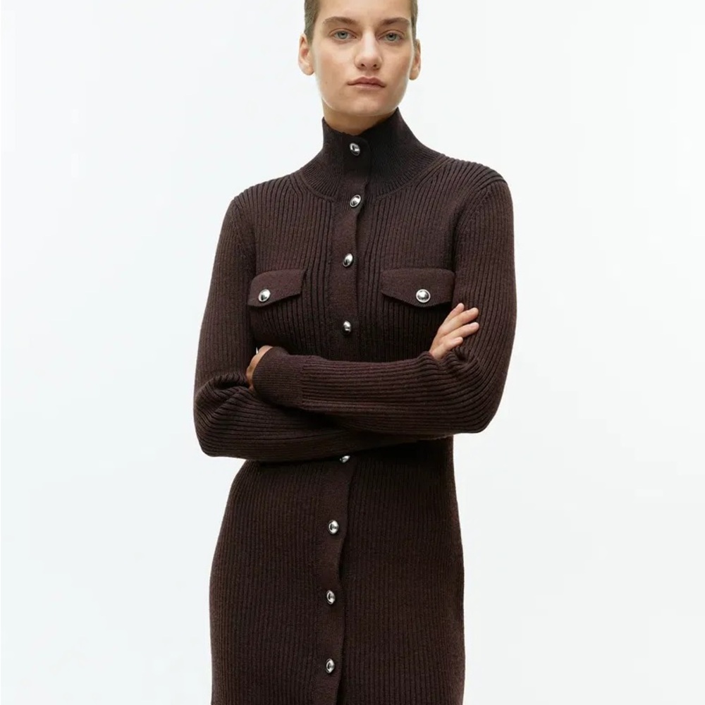Arket Brown Long Sleeve Dress wool small nwot